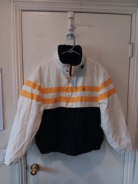 Nautica Mens Windbreaker Yellow/White/Navy Blue Size M